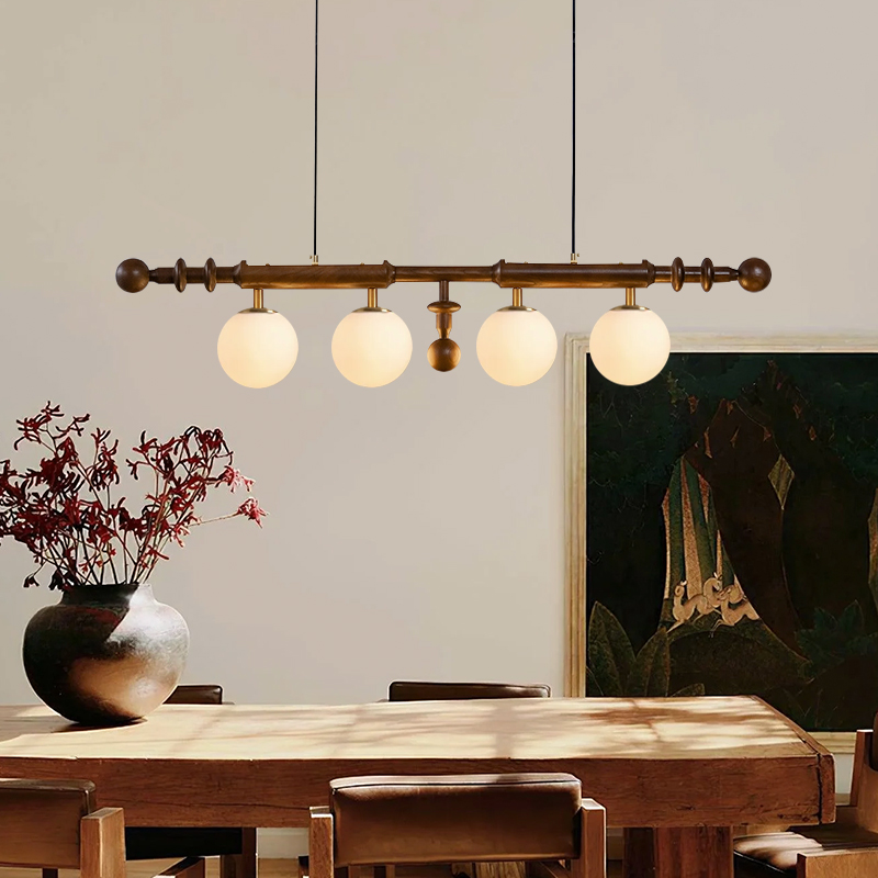 实木吊灯感岛餐桌复古餐厅一字灯古风中高级侘寂风法式台茶室长条