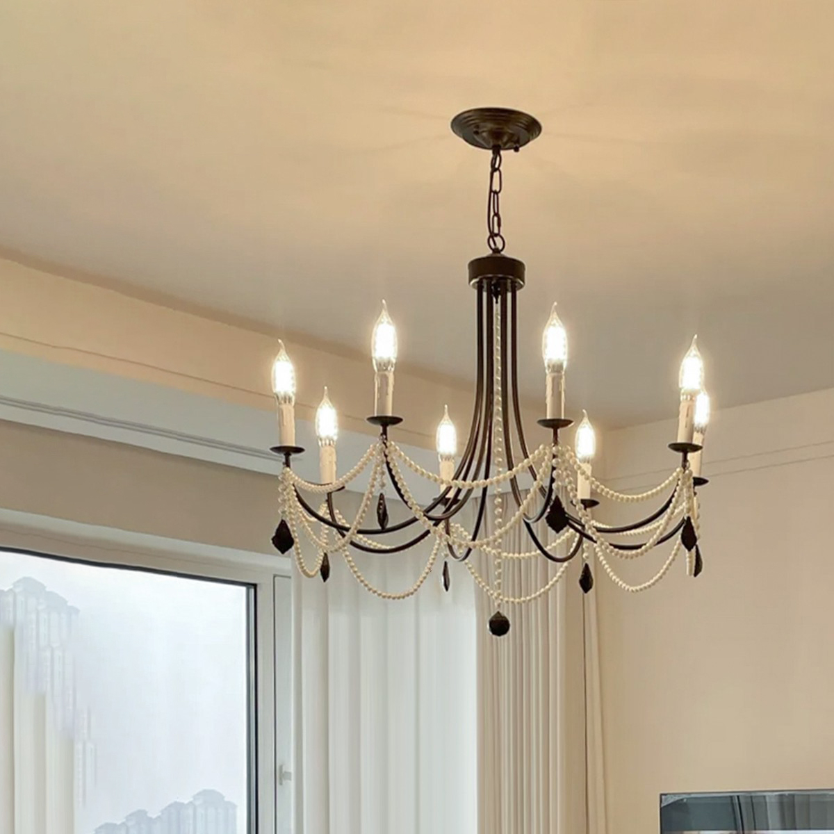 法式水晶吊灯美式复古黑色珍珠客厅公主房浪漫卧室房间灯具