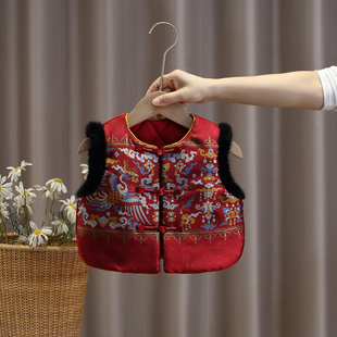 男童冬季加厚拜年服马甲喜庆唐装儿童新年宝宝背心中国风保暖坎肩