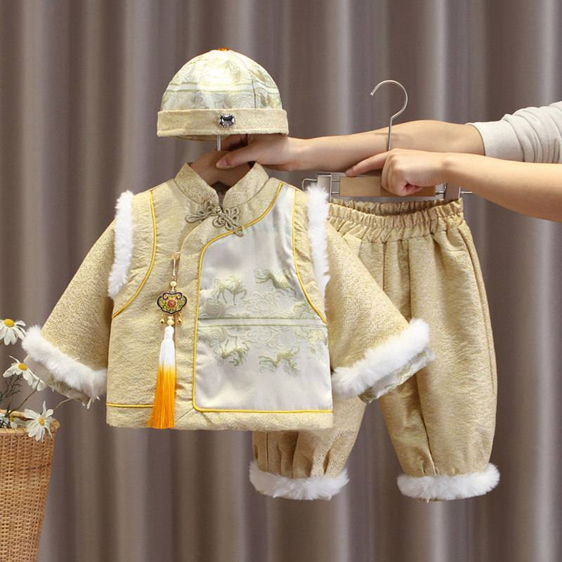 宝宝冬季周岁礼服三件套儿童新年装拜年服男童中国风唐装过年礼服