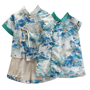 姐弟装国风夏季汉服儿童新中式亲子母女装古风女童旗袍连衣裙唐装