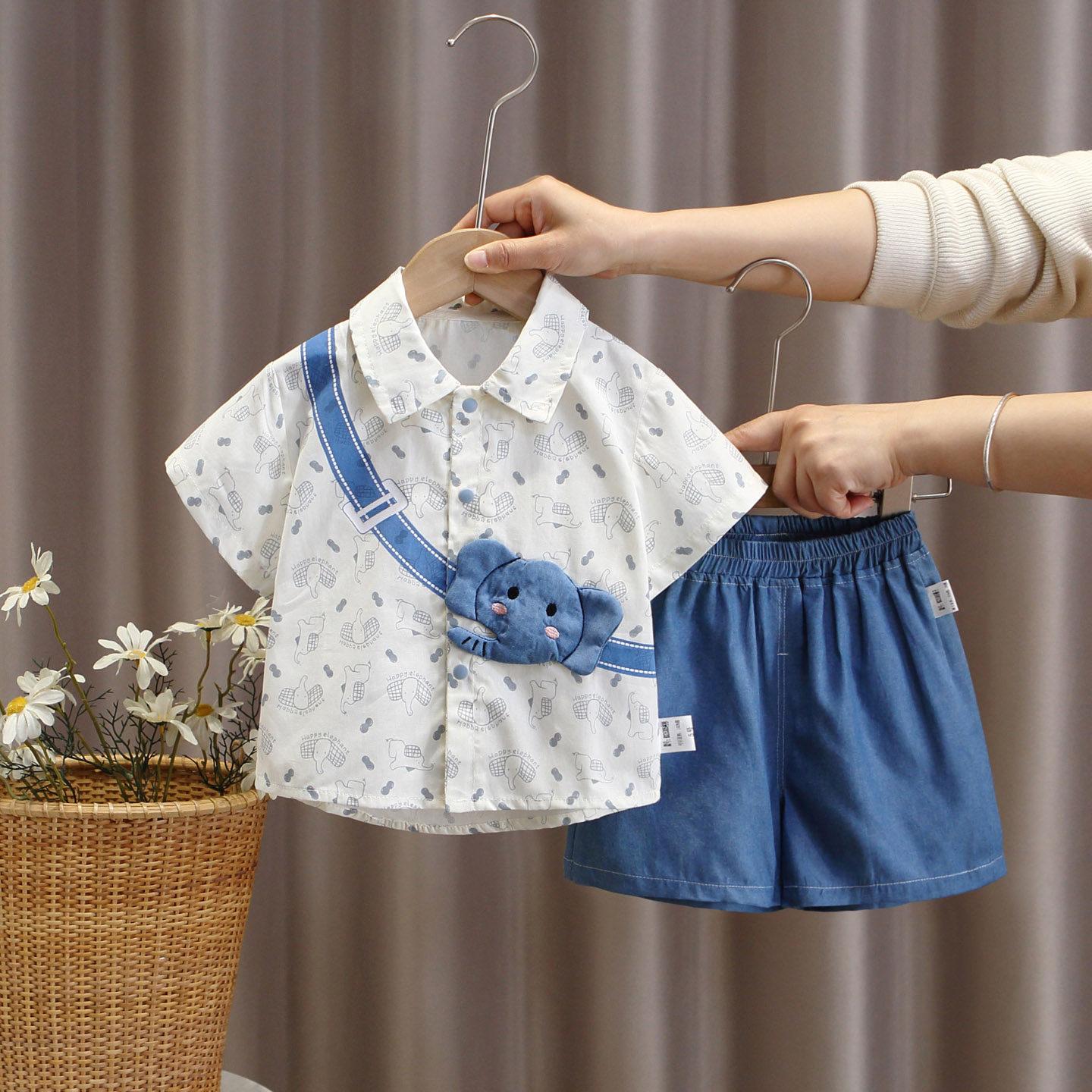 婴幼童夏季短袖衬衫卡通男宝宝套装夏装超萌洋气短裤两件套外出服