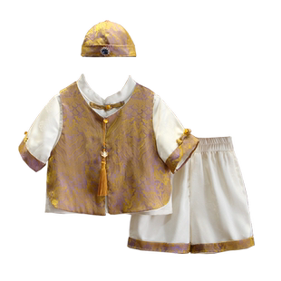 婴儿高端中式套装女宝宝周岁抓周礼服男宝夏季中国风生日宴百岁服