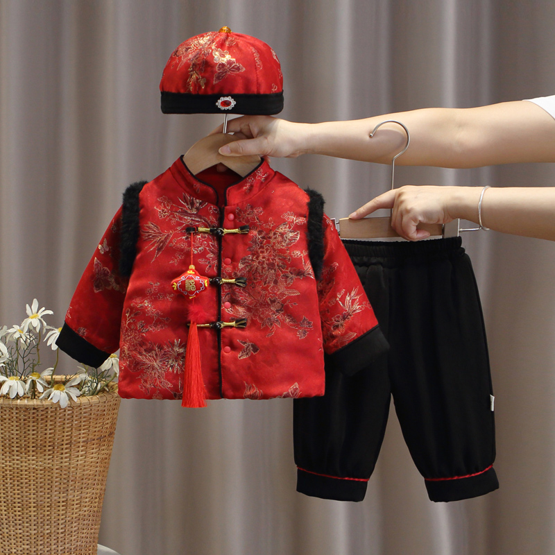 周岁礼服男宝宝新中式抓周服婴儿生日唐装冬季新年衣服男童拜年服