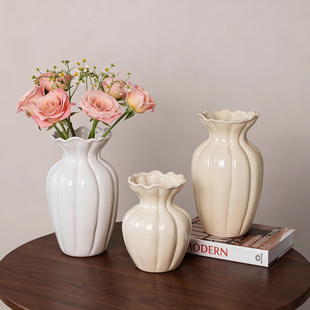陶瓷花瓶水培插花复古白色客厅摆件欧式 饰奶油风小众轻奢设计感 装