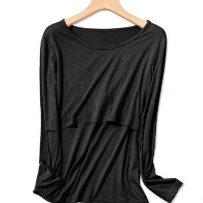 哺乳打底衣春季免穿文胸家居上衣打底衫莫代尔月子服春秋喂奶衣服