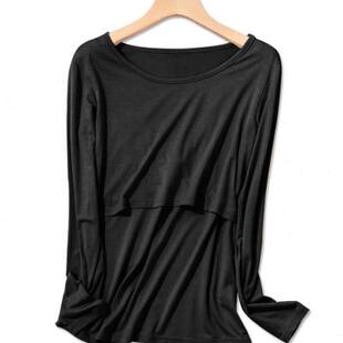 哺乳打底衣春季 莫代尔月子服春秋喂奶衣服 免穿文胸家居上衣打底衫