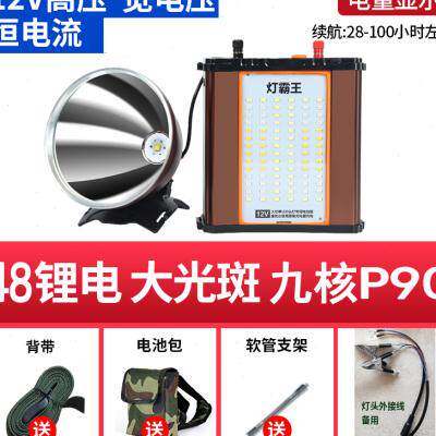 48锂电头灯霸王12V白黄蓝强光九核P90夜钓鱼灯头戴式山拓疝气探照