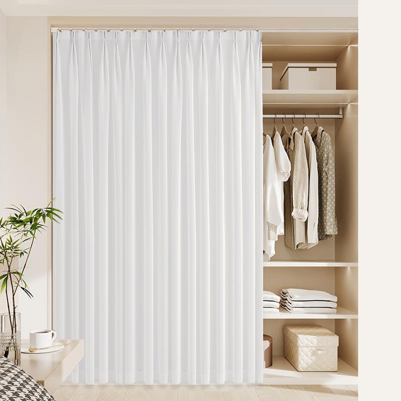 衣柜遮挡帘开放式衣帽间防尘帘无门柜子书柜杂物柜纱帘全封闭拉帘