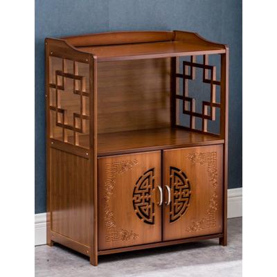 楠竹仿古带门厨房置物架微波炉架落地多层沙发后整理储物柜餐边柜