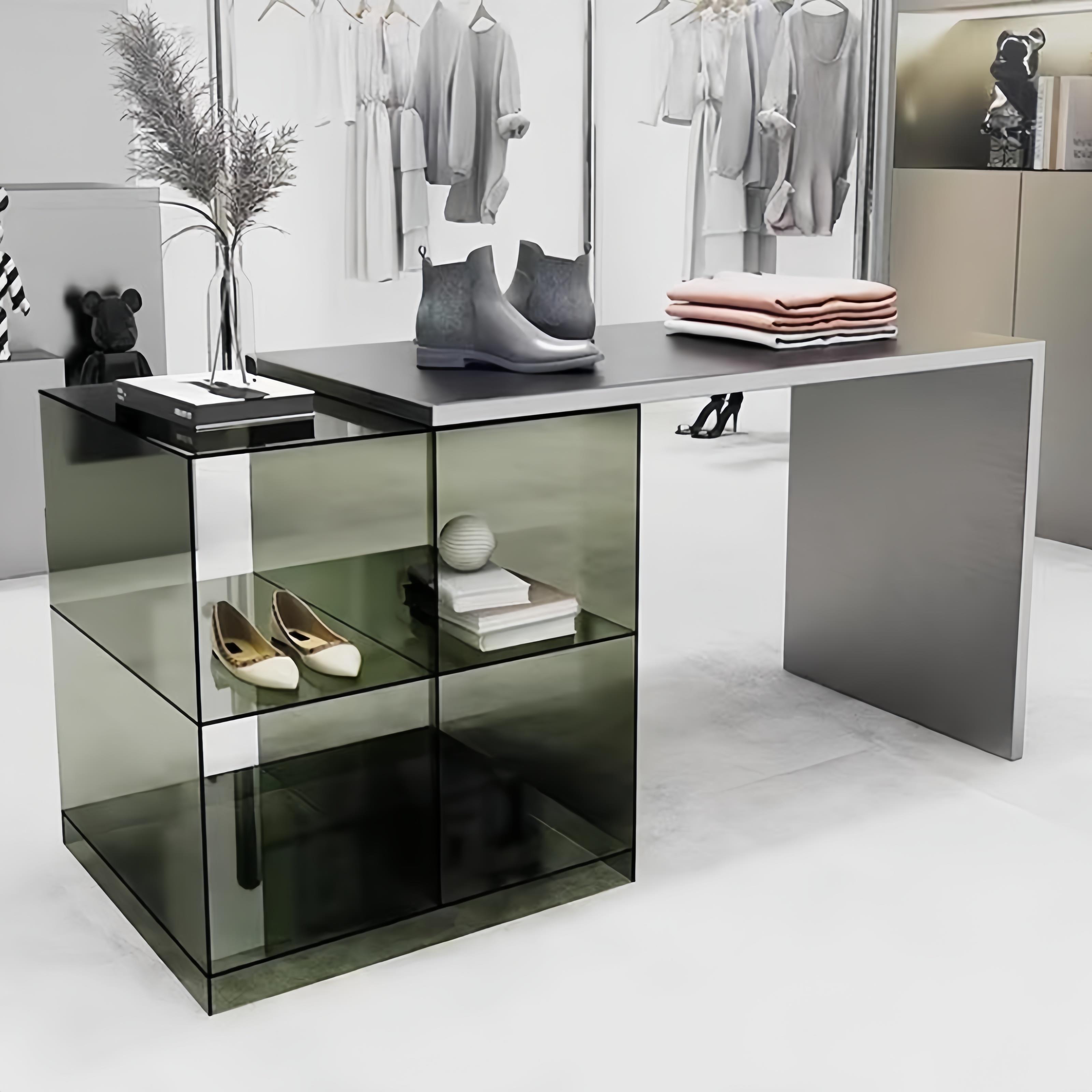 服装店工业展示桌不锈钢中岛台摆放亚克力流水台中间陈列道具饰品