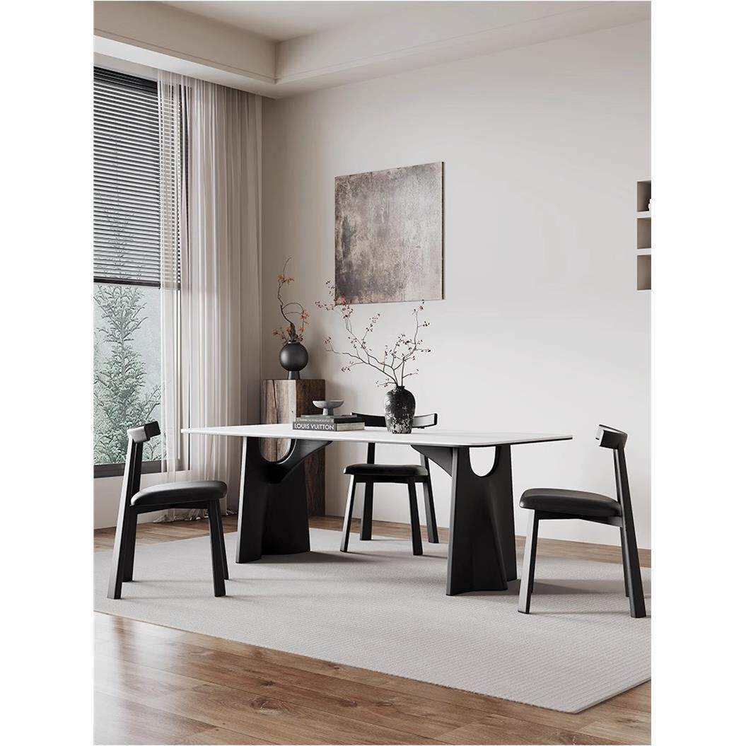 现代简约岩板餐桌椅组合6人小户型家用长方形实木餐桌复古风桌子