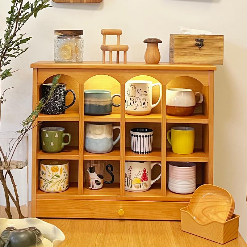 实木放水杯子收纳柜桌面置物架水杯茶杯马克杯咖啡杯子多宝格子柜