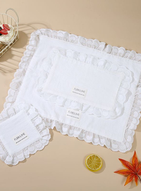 韩式ins风白色肌理荷叶花边餐巾餐垫 多用途防尘盖布