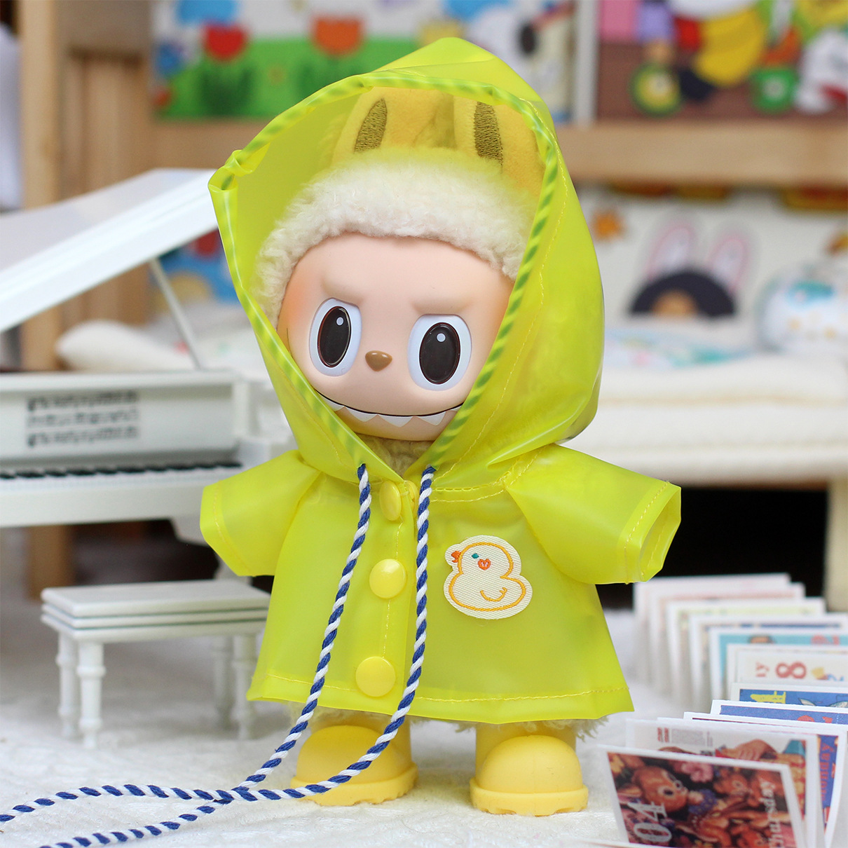仅衣服】17cm拉布布娃衣 搪胶挂件玩偶衣服 雨衣心动马卡龙