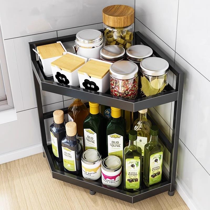 不锈钢厨房置物架调味罐架子家用台面三角多功能转角调味品收纳层