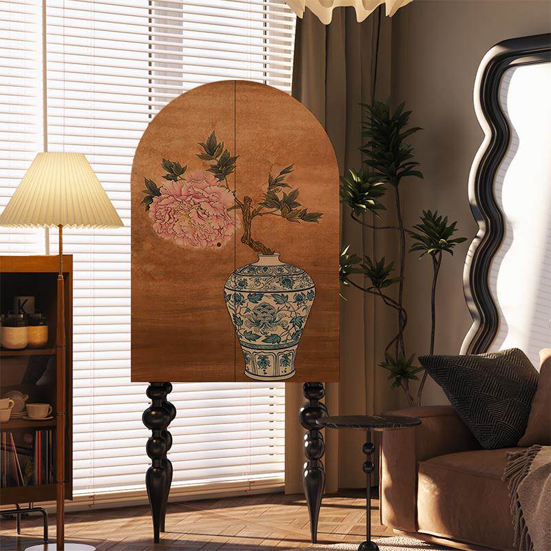 中式覆古花实木高脚斗柜客厅沙发旁边柜免安装靠墙卧室置物收纳柜