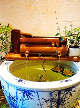 陶瓷鱼缸流水竹子循环水摆件竹筒流水器石槽圆缸过滤器办公室招财