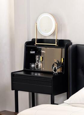 造作黛舒梳妆台现代简约黑色实木卧室化妆桌新款小户型镜子可隐藏
