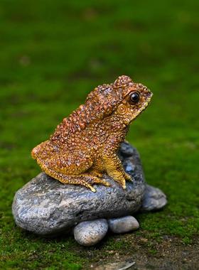 微景观招财金蟾摆件客厅桌面仿真蟾蜍盆栽假山流水配件造景装饰品