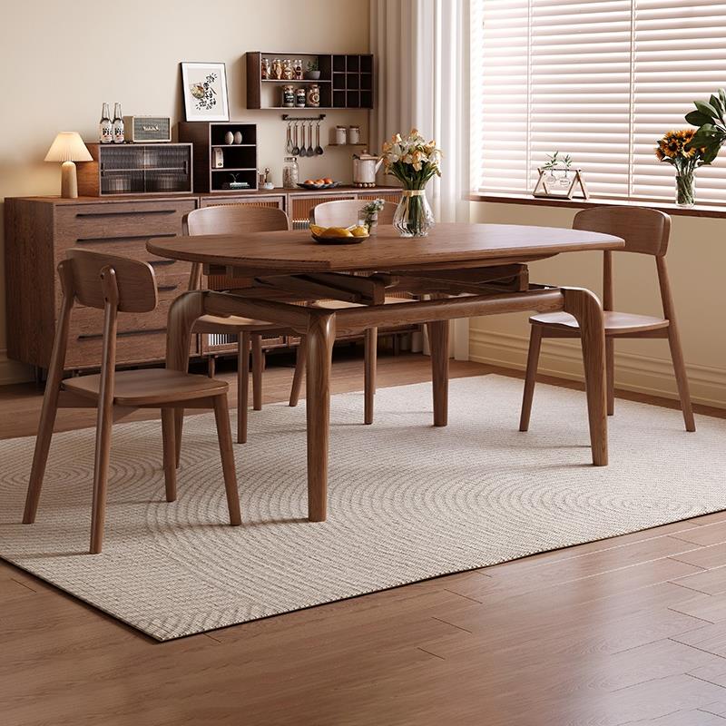 覆古风全实木伸缩餐桌家用小户型白蜡木伸缩折叠饭桌方圆两用餐桌