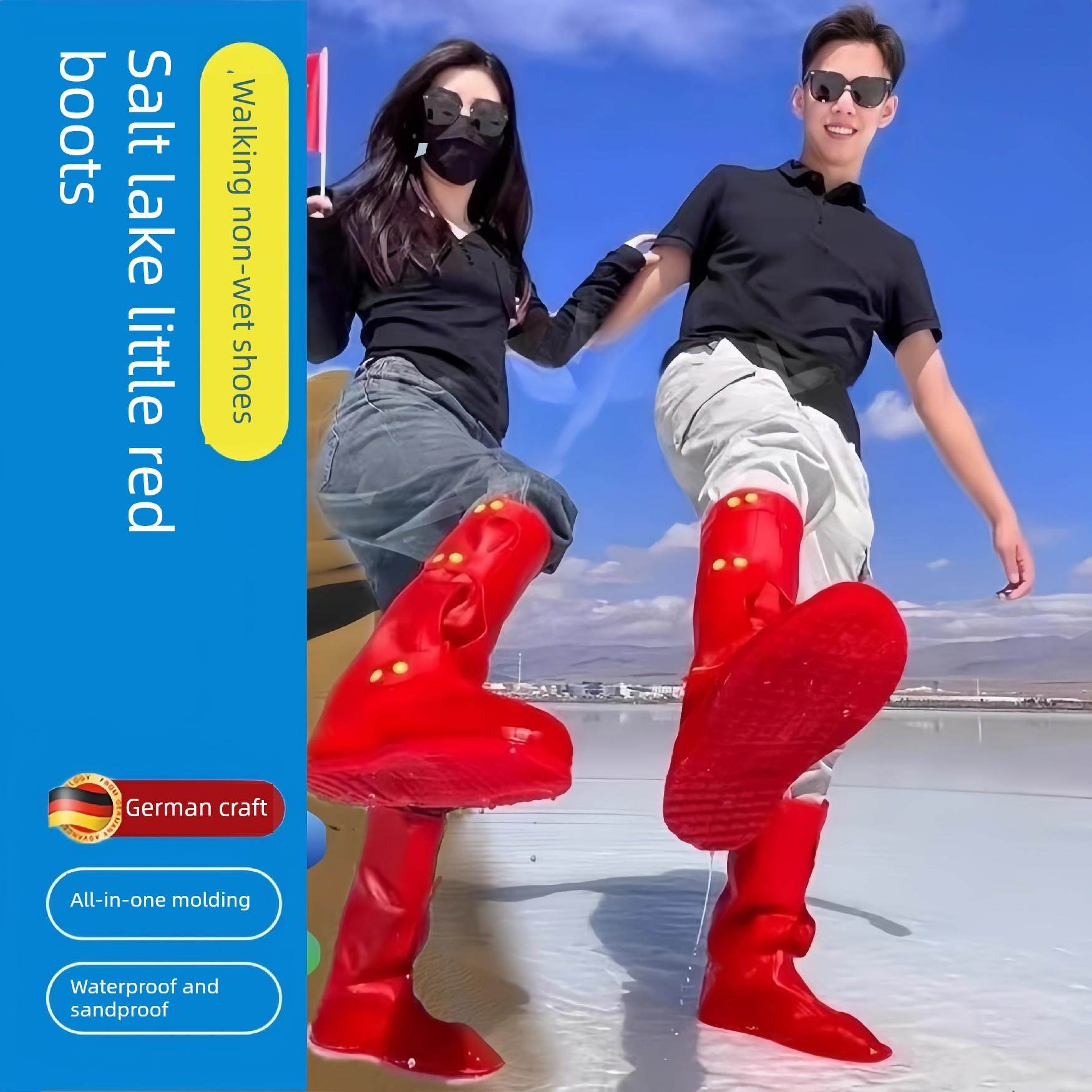 茶卡盐湖防水鞋套雨靴防滑加厚耐磨沙漠防沙西北旅游徒步脚套