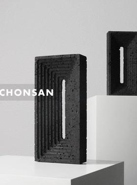 现代轻奢黑岩纹树脂艺术摆件样板房间售楼处家居玄关茶几软装饰品