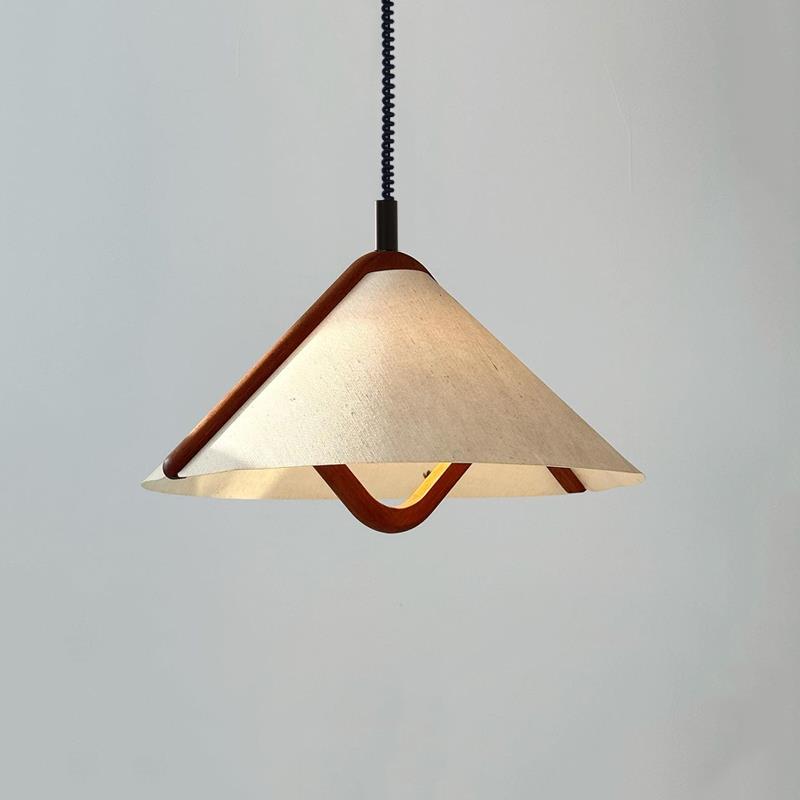 原木风中古饭厅吊灯覆古侘寂风升降灯实木可调节餐桌布艺灯casagd