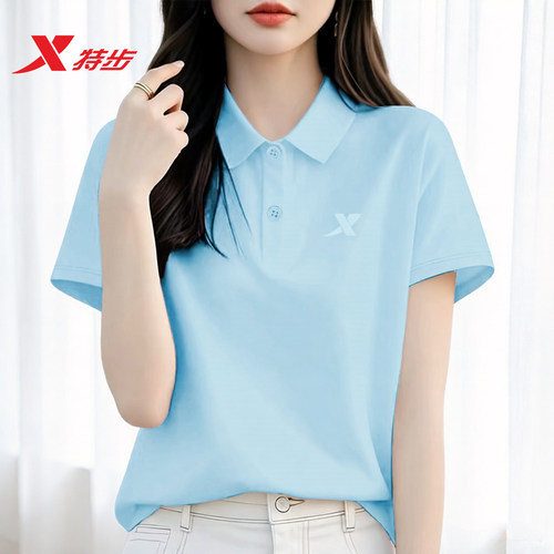 特步短袖T恤女休闲运动POLO衫