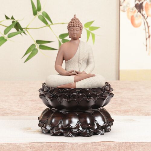 热销非洲黑檀莲花底座观音菩萨供佛佛像座台实P木雕圆形供奉台摆