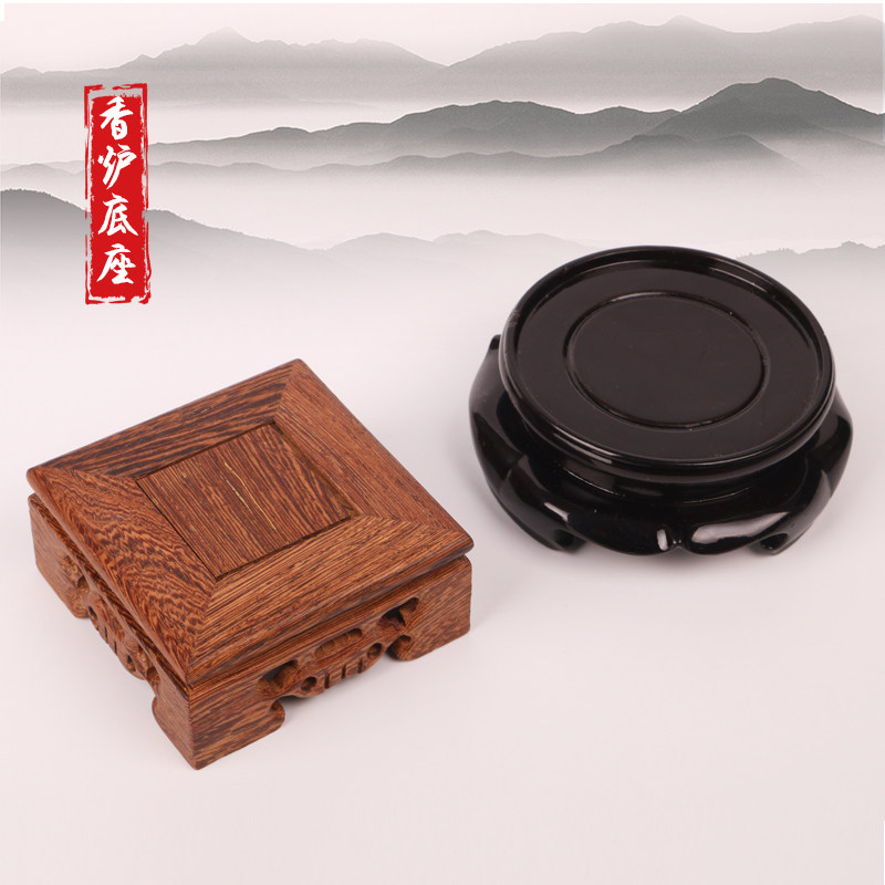 热销香炉圆形茶壶鱼缸纯铜佛像花瓶D花盆底座鸡翅木质奇石实木托