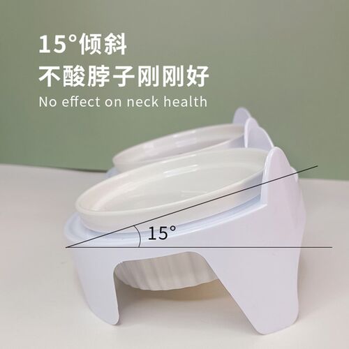 热销猫碗陶瓷大猫食盆双碗斜x口狗狗碗护颈喝水喂食一体防打翻猫