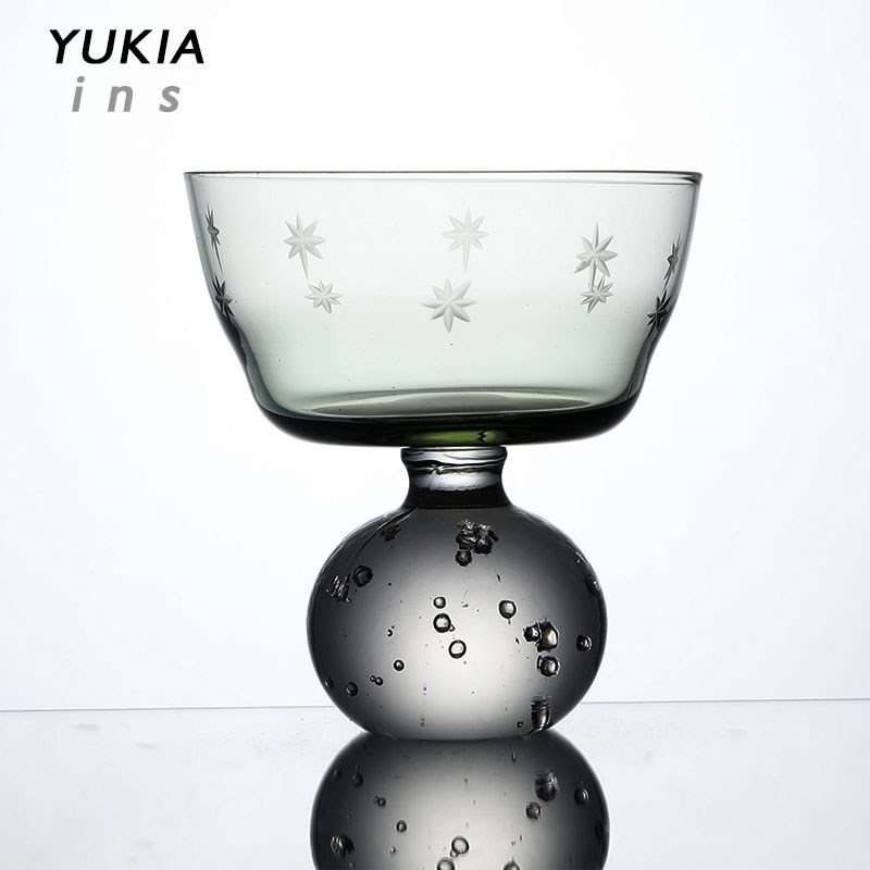 热销星河落 湿光翻微草中古水晶酒杯复古酒盏Lvintage玻璃球高