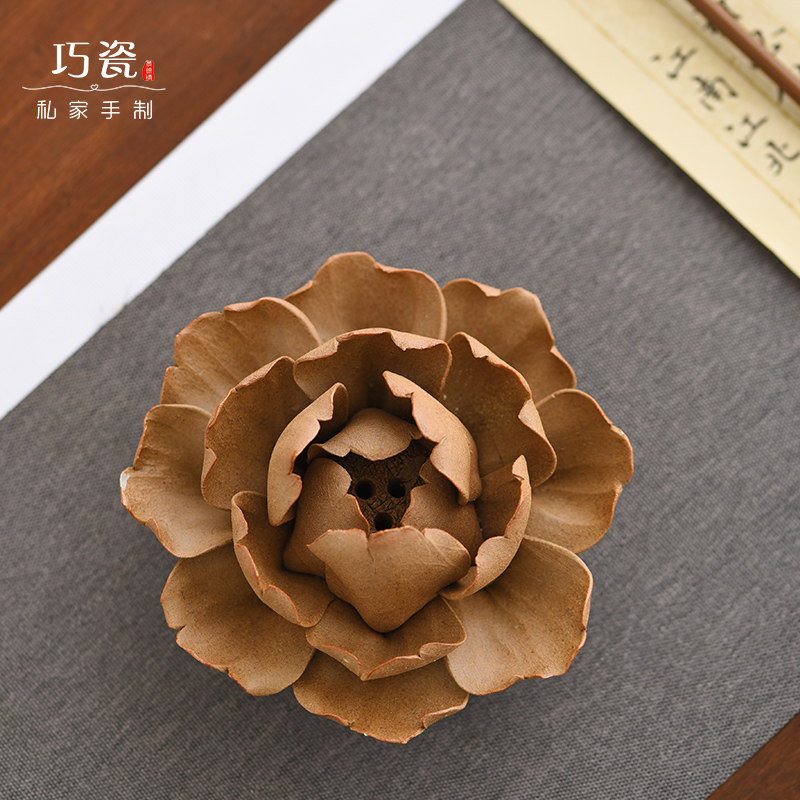 热销手作莲花荷花牡丹香插线香供奉禅意茶L道茶具陶瓷摆件新中式