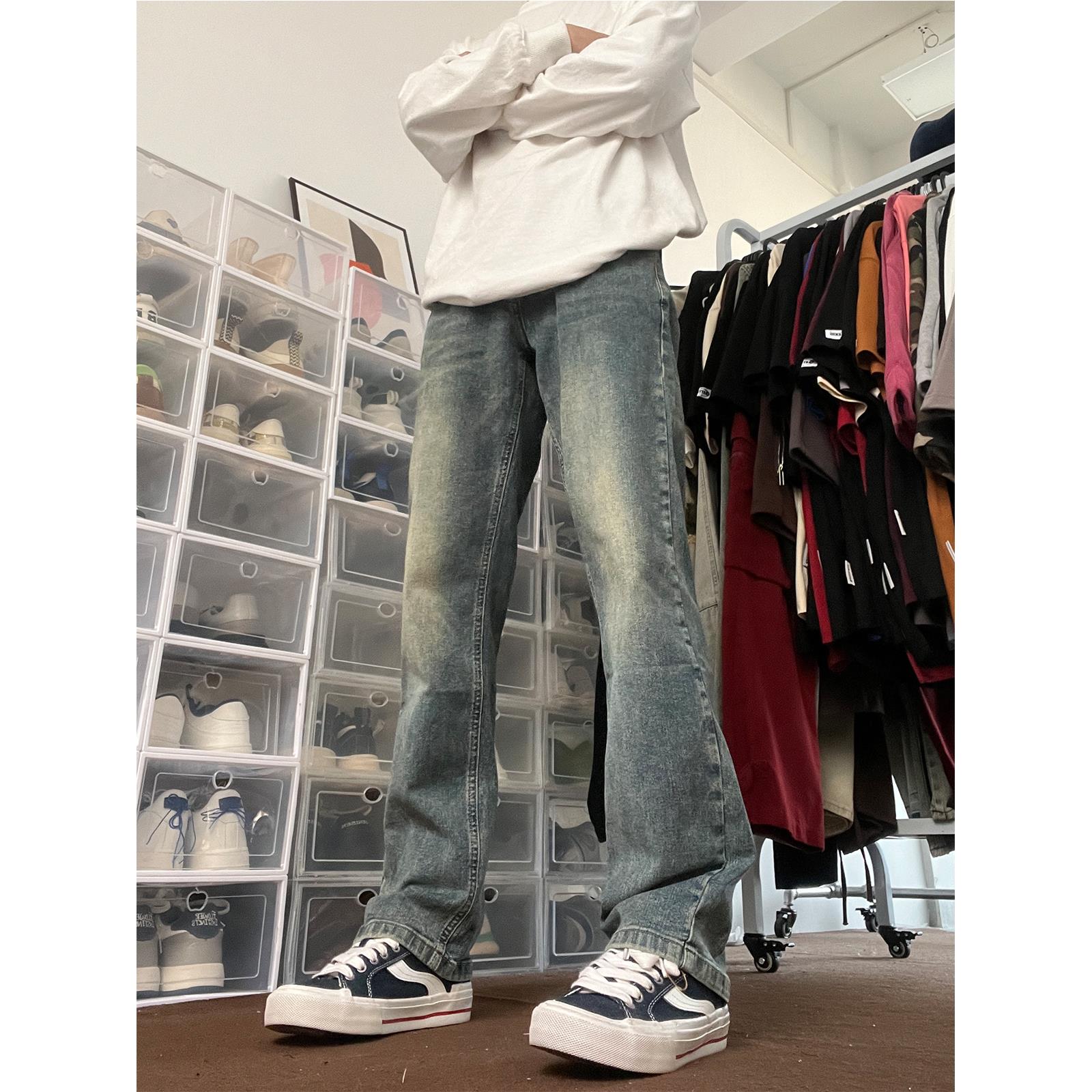 布老哥Blog潮牌做旧直简牛仔裤男女vibe风美式百搭微弹长裤子K399