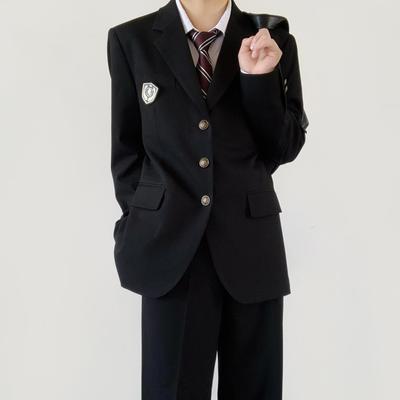木村叔dk日系黑色西服外套男学院风宽松西装西裤子校供制服全套装