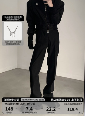 秋山风/小众高街vibe风开叉微喇叭西裤男垂坠感高级感堆积拖地裤