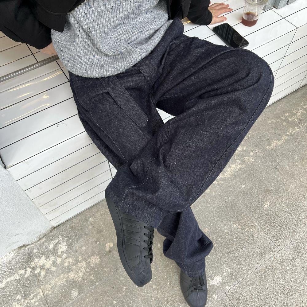 马克斯星球 潮流休闲牛仔裤秋季男新款复古宽松直筒藏蓝色长裤