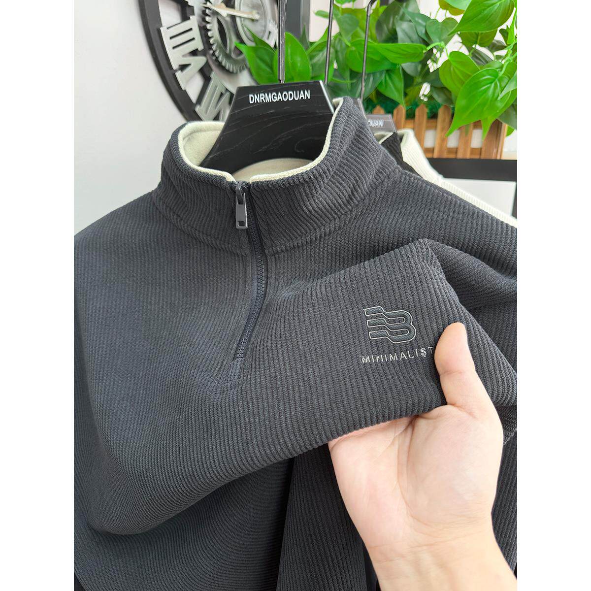 秋冬季男士加绒加厚半拉链卫衣立领男款美式上衣保暖打底衫内搭潮