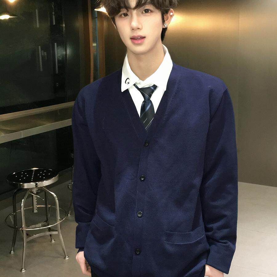 【刺篇】DK制服开衫毛衣学院风长袖黑色蓝色针织衫休闲外套秋冬男