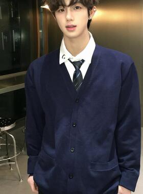 【刺篇】DK制服开衫毛衣学院风长袖黑色蓝色针织衫休闲外套秋冬男