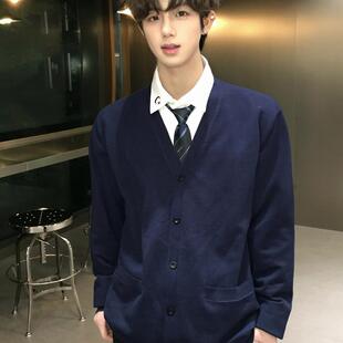 【刺篇】DK制服开衫毛衣学院风长袖黑色蓝色针织衫休闲外套秋冬男