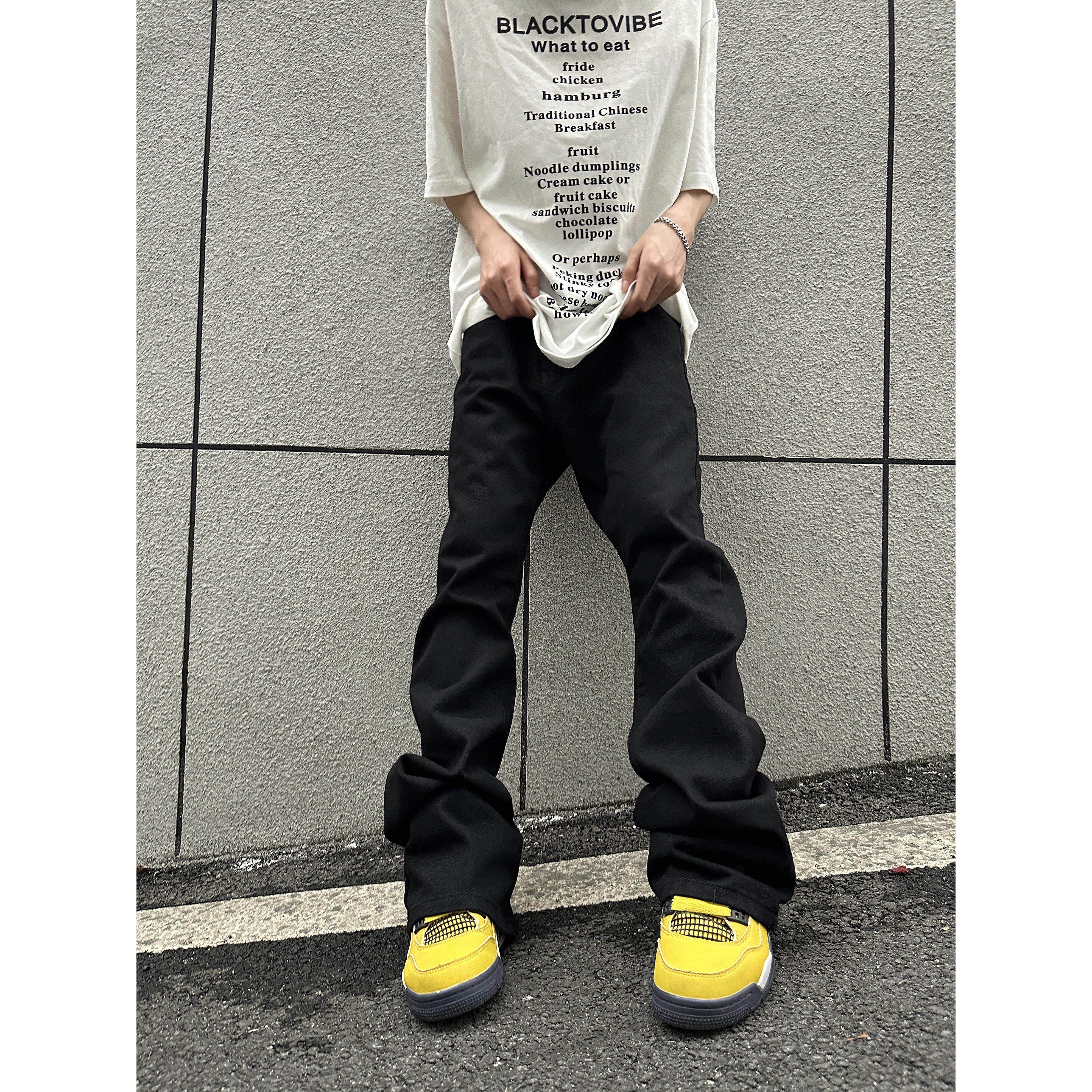 F383 2026AW国潮原创黑色微喇牛仔裤男女美式复古弯刀显瘦裤子