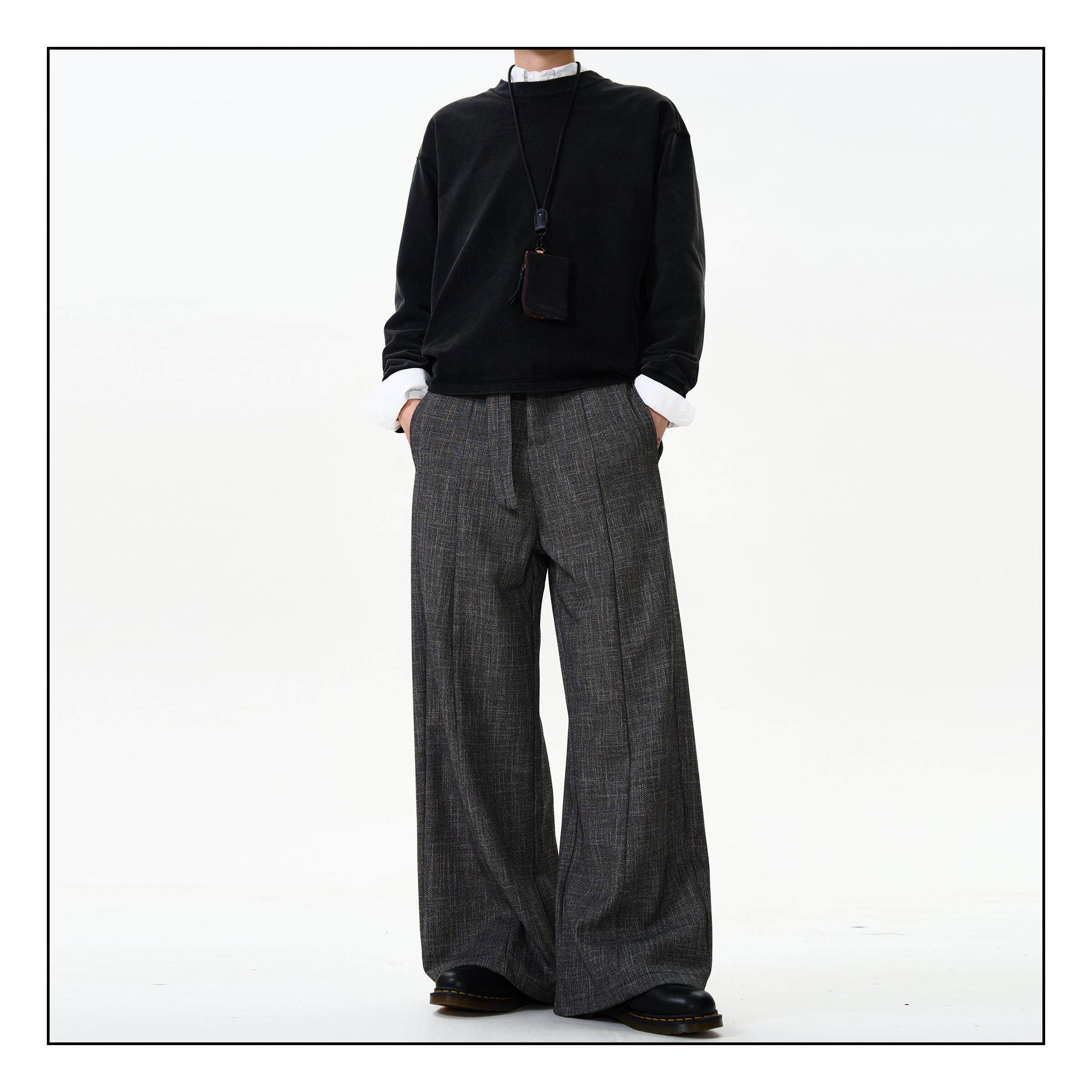 MADWITCH复古老钱风垂感休闲西裤男女宽松花灰纹理高级感直筒裤子