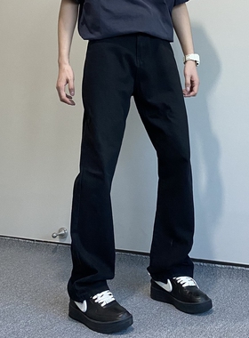 AHCN美式复古街头水洗黑微喇牛仔裤宽松休闲百搭堆积感长裤男女潮