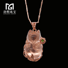 【功明珠宝】粉水晶狐狸吊坠项链
