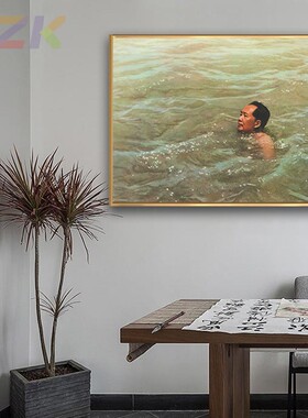 毛主席像画像在武汉畅游长江墙画伟人客厅玄关壁挂画铝合金装饰c2
