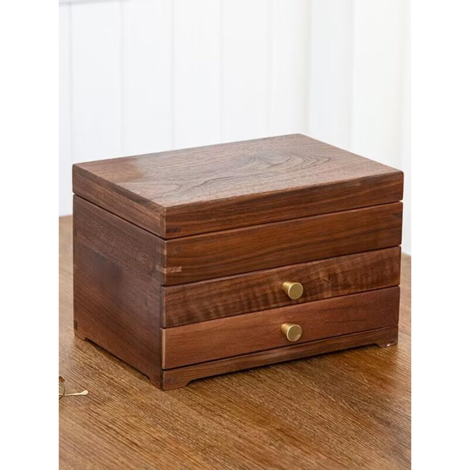 黑胡桃实木首饰盒收纳盒塑料丝绒高档精美珠宝戒指耳环手首饰盒