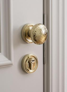 INDOORS法式极简金色黄铜化妆室门锁锤纹纯铜静音球形锁具门把手