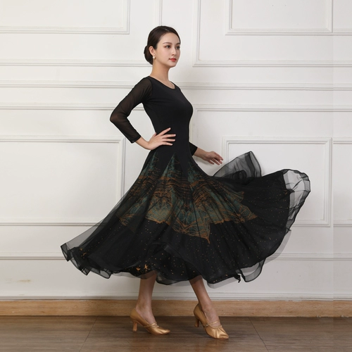 Новое осеннее платье для современных бальных танцев, юбка для бальных танцев, костюм для вальса, костюм для выступлений, большая юбка-качели